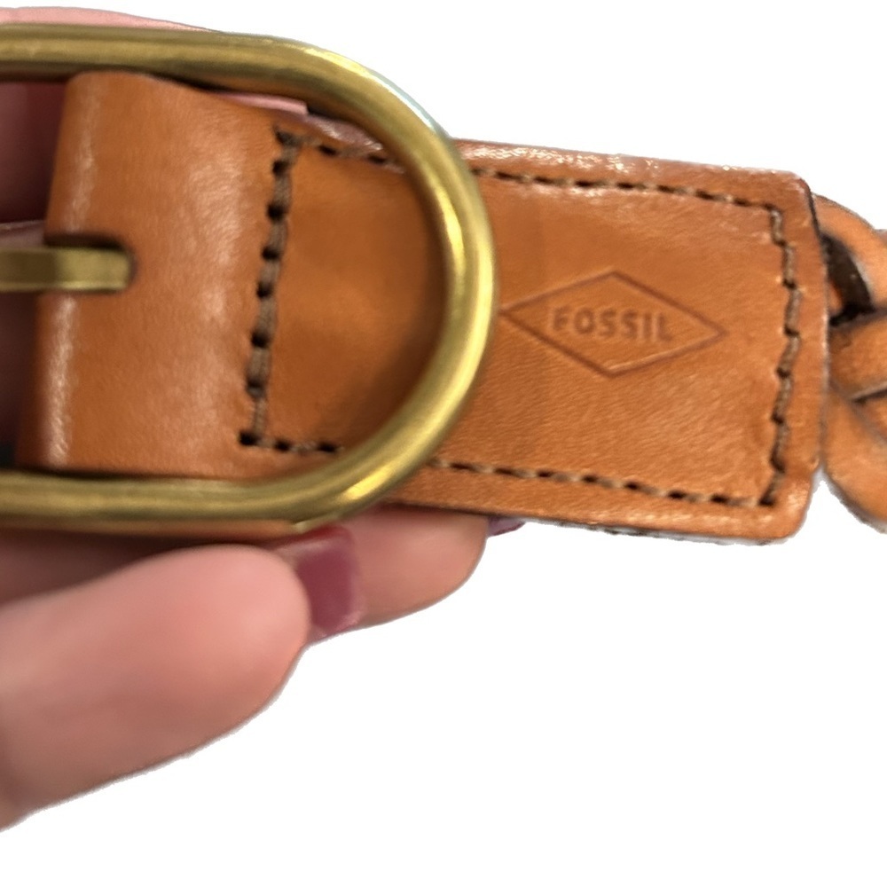 $19 sale New Fossil Women’s Genuine Leather Braided Belt Brass Buckle 0153